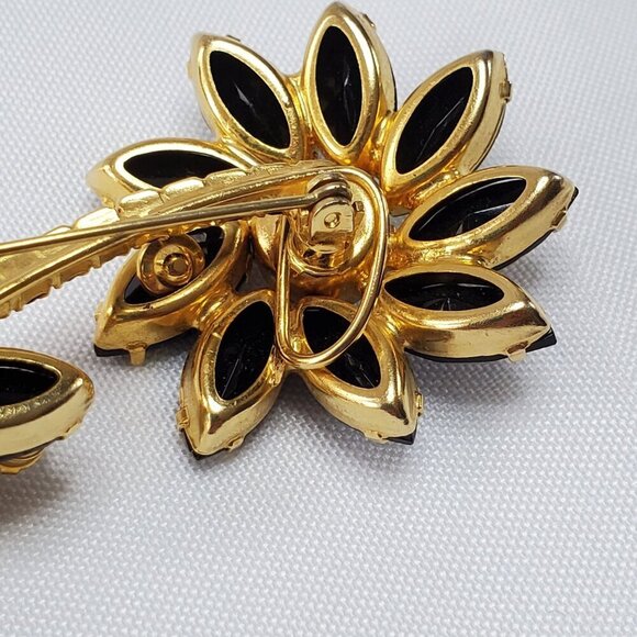 Juliana D&E Brooch Jet Black AB Flower Vintage Delizza Elster Designer Jewelry - Picture 15 of 16